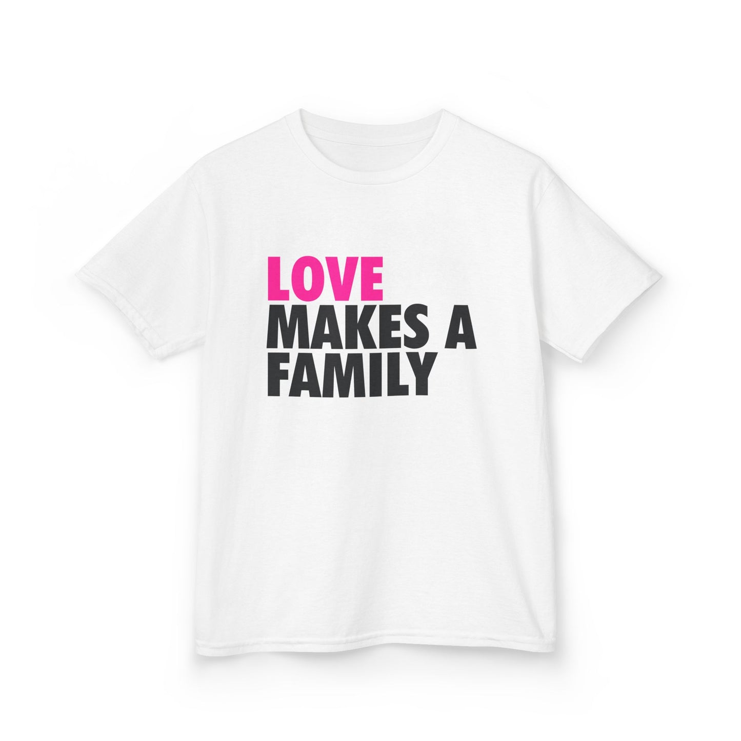 Kids Unisex Love Makes a Family Tee, Youth Cotton T-Shirt, Family Pride Shirt, LGBTQ Merch, Gift for Rainbow Kids, Cute Rainbow Families T-Shirt.