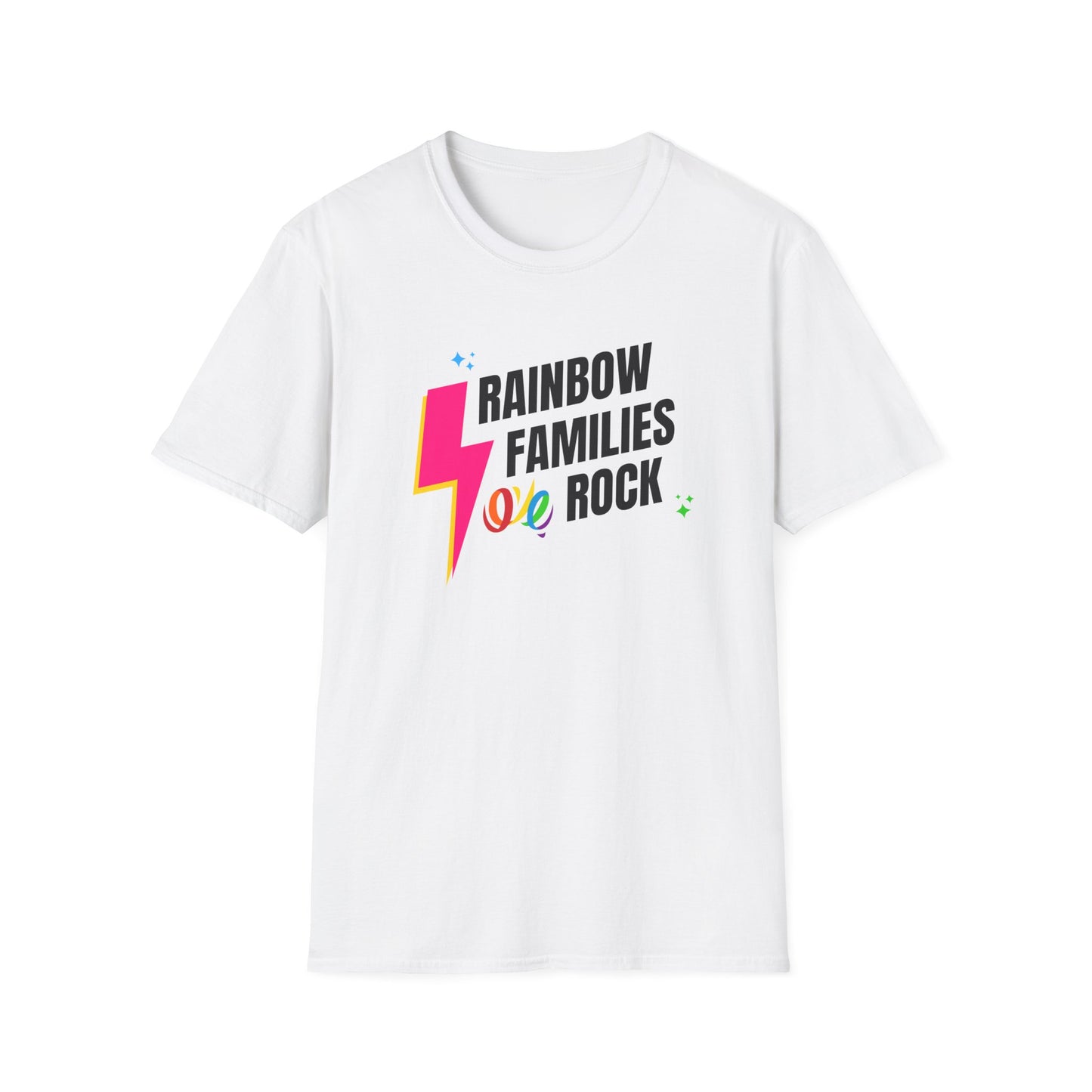 Rainbow Families Rock T-Shirt | Unisex Softstyle Pride Tee | LGBTQ+ Pride Shirt | Family Love Apparel | Inclusive Gift for Celebrations, Rainbow Families Australia