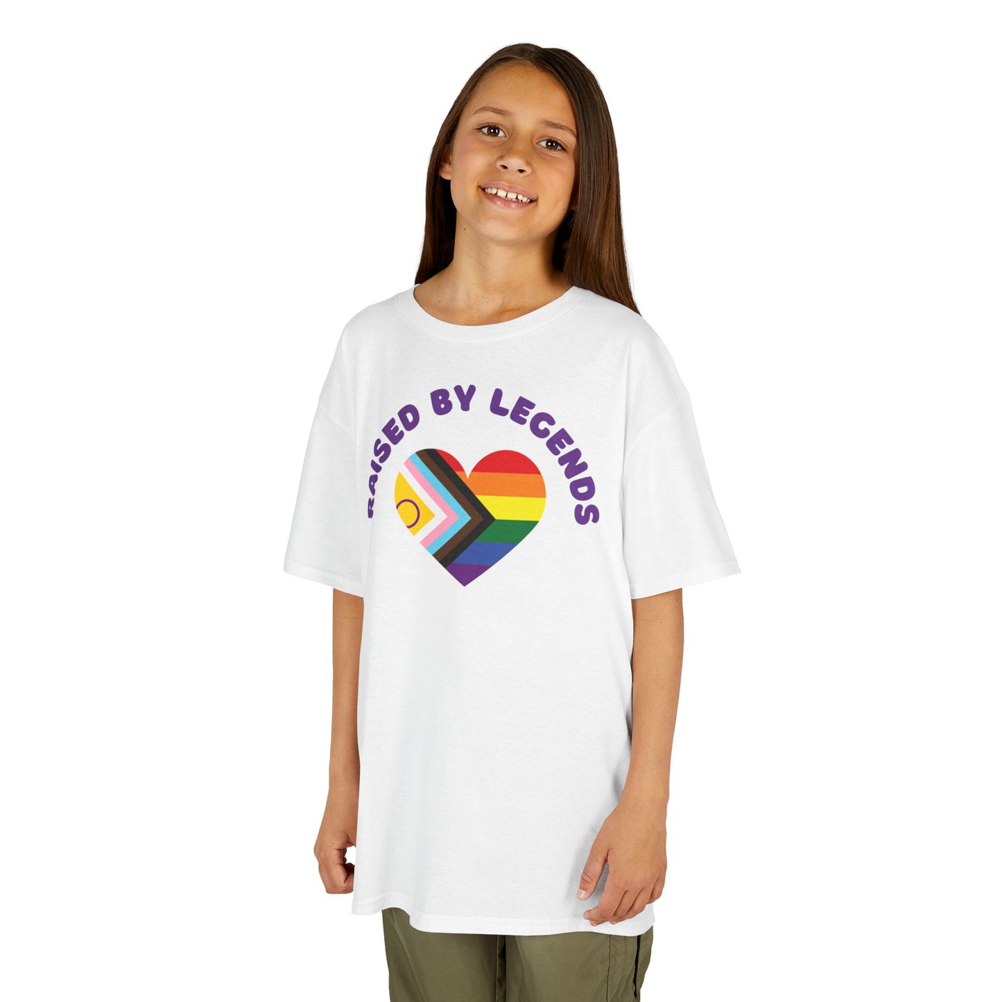 Rainbow Heart Raised By Legends Kids Tee - LGBTQ+ Pride, Family Pride, Rainbow Families Australia T-Shirt for Kids