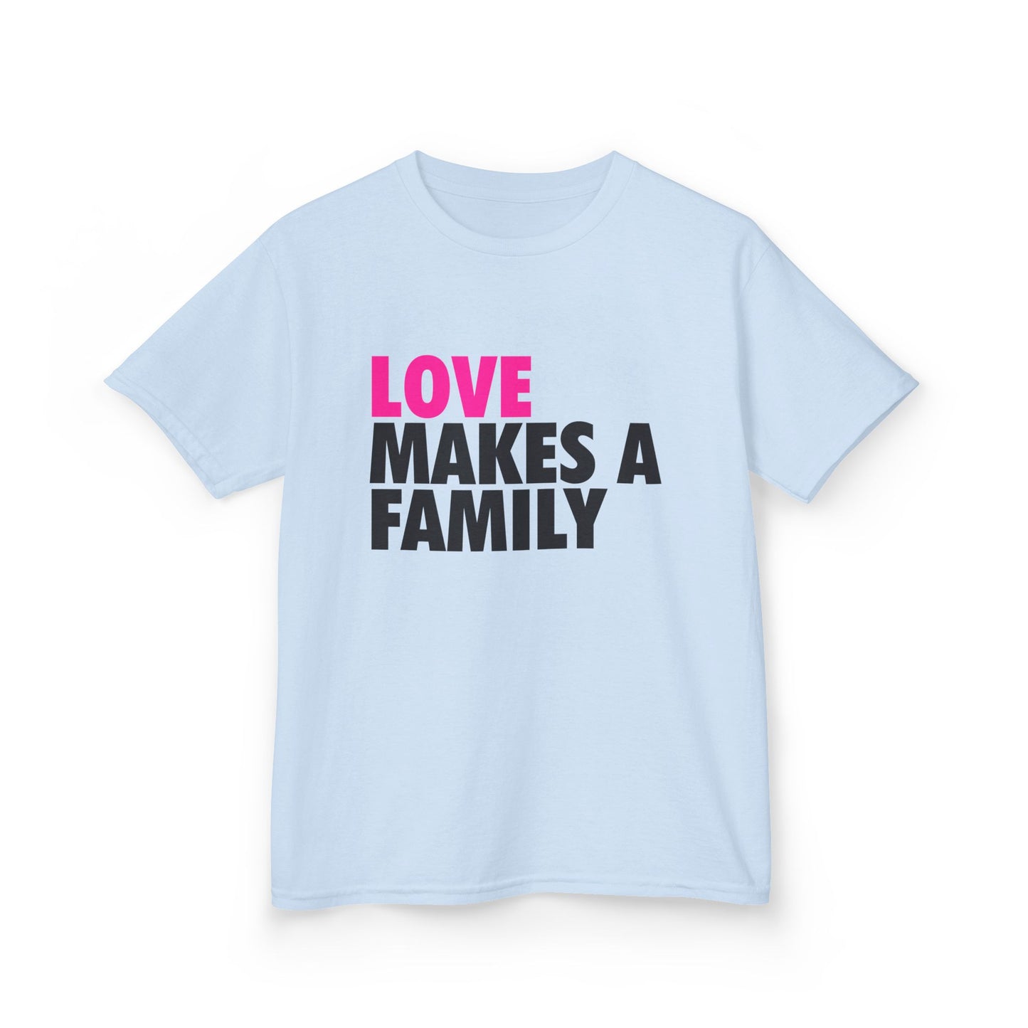 Kids Unisex Love Makes a Family Tee, Youth Cotton T-Shirt, Family Pride Shirt, LGBTQ Merch, Gift for Rainbow Kids, Cute Rainbow Families T-Shirt.