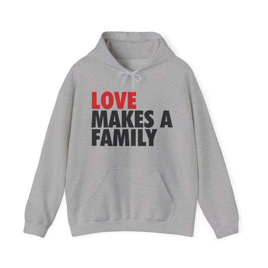 Love Makes a Family Hoodie Adult Unisex, Rainbow Families Hoodie, Unisex Rainbow Family Merch, LGBTQ+ Pride Apparel, Rainbow Families Australia hoodie, red and black logo