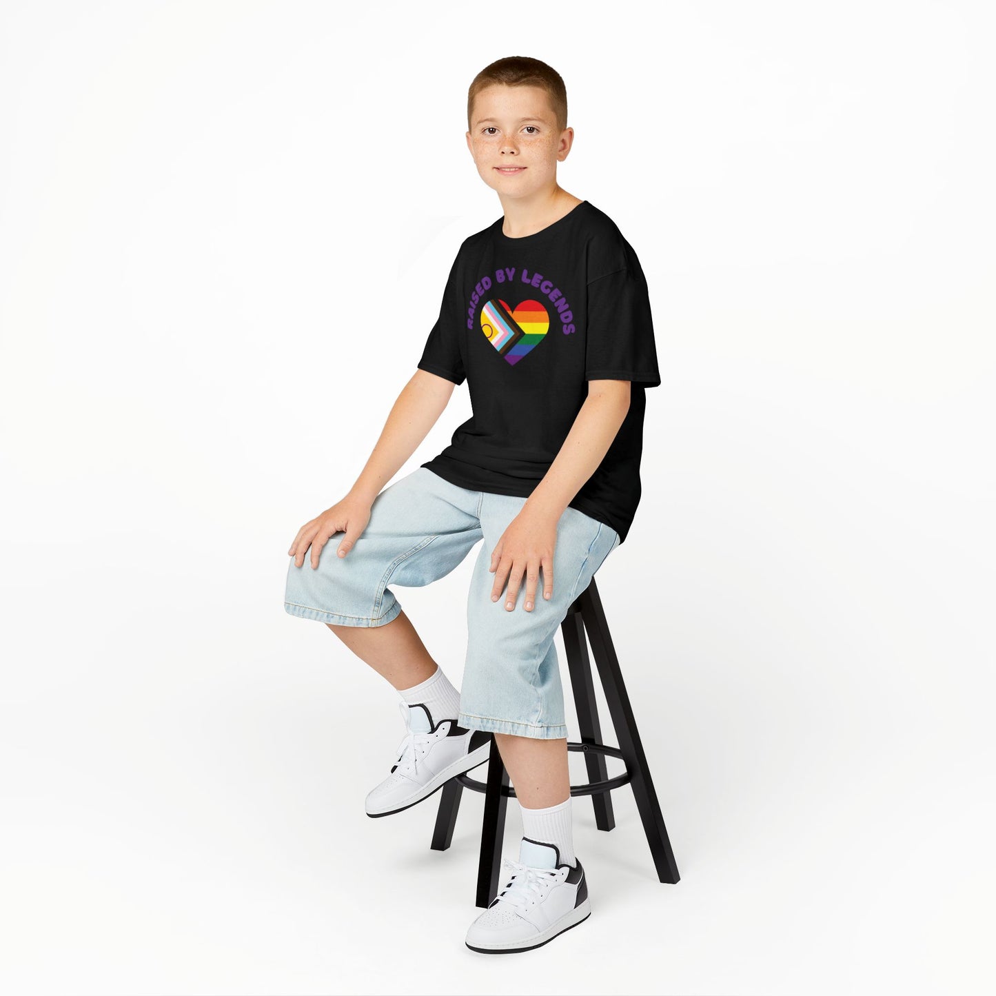 Rainbow Heart Raised By Legends Kids Tee - LGBTQ+ Pride, Family Pride, Rainbow Families Australia T-Shirt for Kids