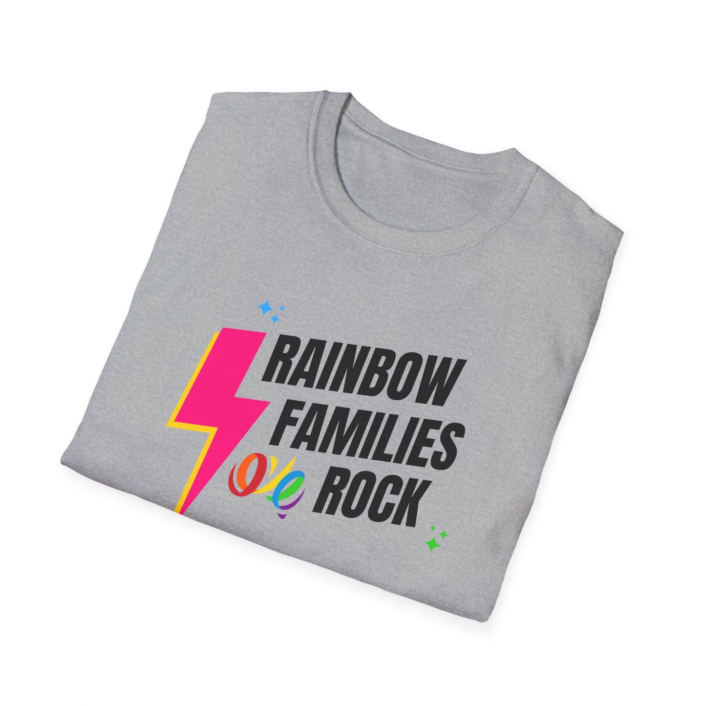 Rainbow Families Rock T-Shirt | Unisex Softstyle Pride Tee | LGBTQ+ Pride Shirt | Family Love Apparel | Inclusive Gift for Celebrations, Rainbow Families Australia