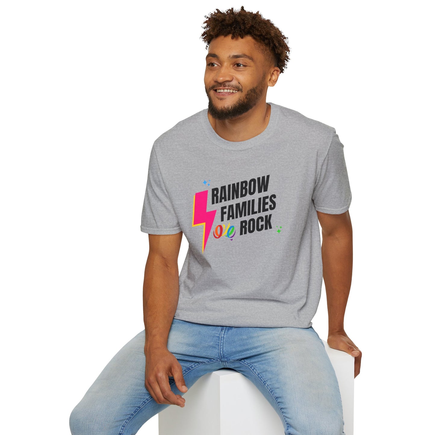Rainbow Families Rock T-Shirt | Unisex Softstyle Pride Tee | LGBTQ+ Pride Shirt | Family Love Apparel | Inclusive Gift for Celebrations, Rainbow Families Australia