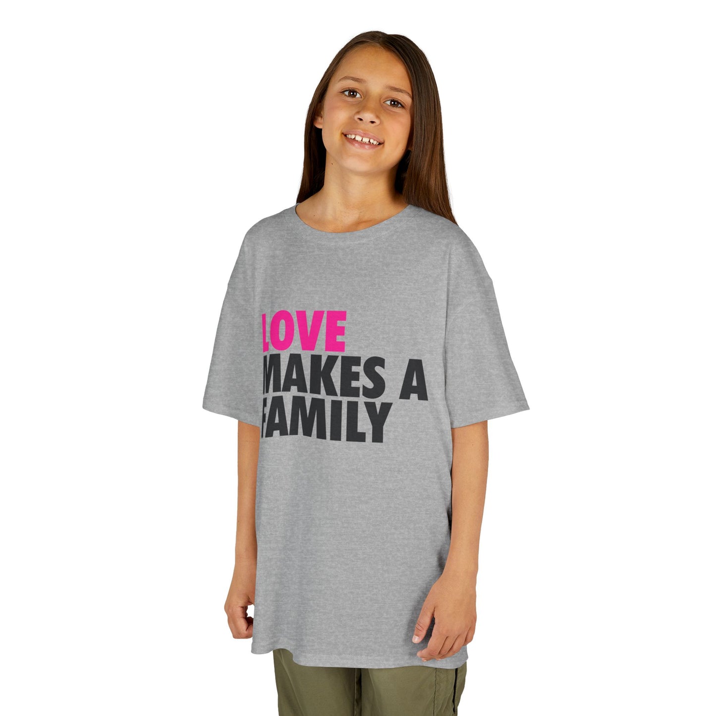 Kids Unisex Love Makes a Family Tee, Youth Cotton T-Shirt, Family Pride Shirt, LGBTQ Merch, Gift for Rainbow Kids, Cute Rainbow Families T-Shirt.