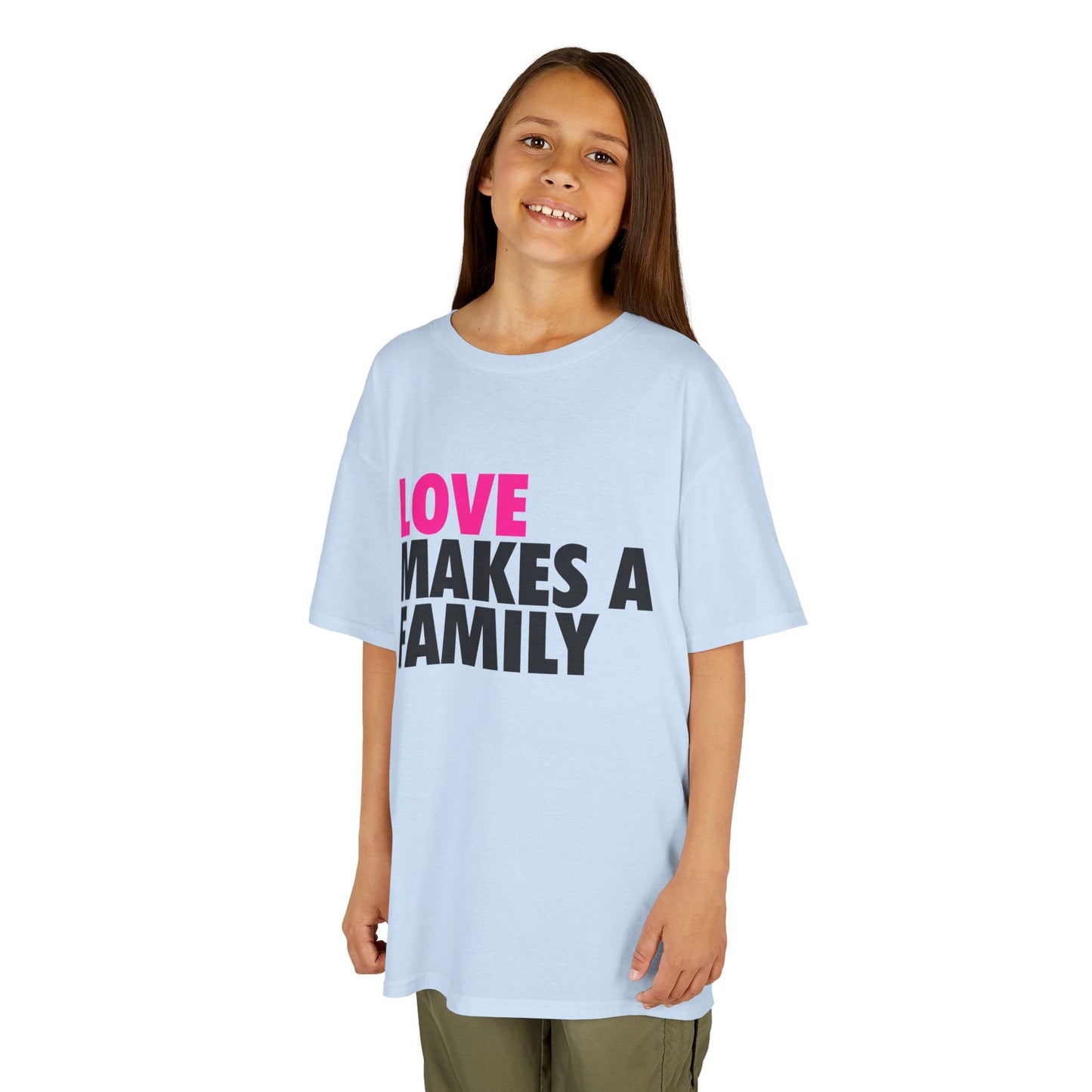 Kids Unisex Love Makes a Family Tee, Youth Cotton T-Shirt, Family Pride Shirt, LGBTQ Merch, Gift for Rainbow Kids, Cute Rainbow Families T-Shirt.