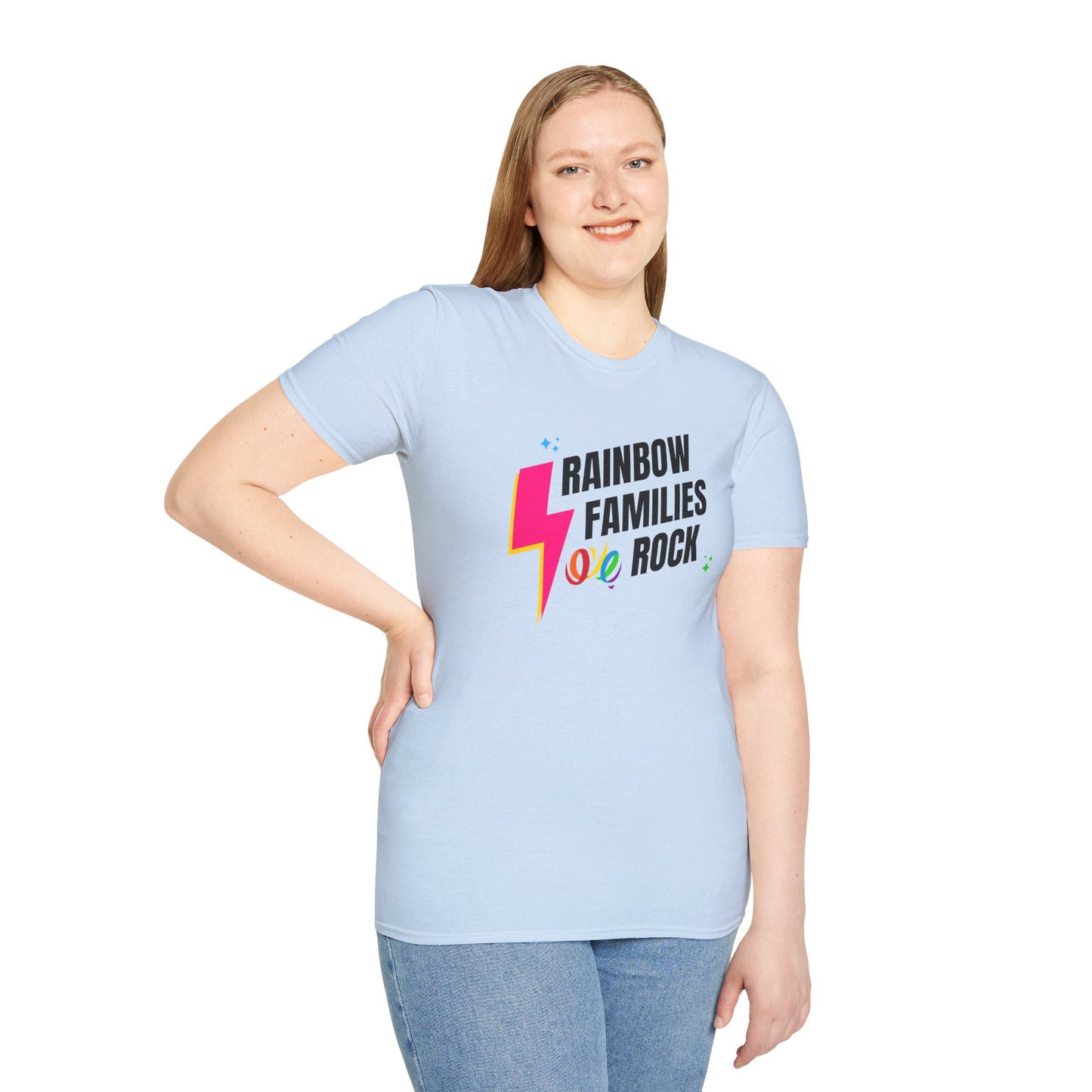 Rainbow Families Rock T-Shirt | Unisex Softstyle Pride Tee | LGBTQ+ Pride Shirt | Family Love Apparel | Inclusive Gift for Celebrations, Rainbow Families Australia