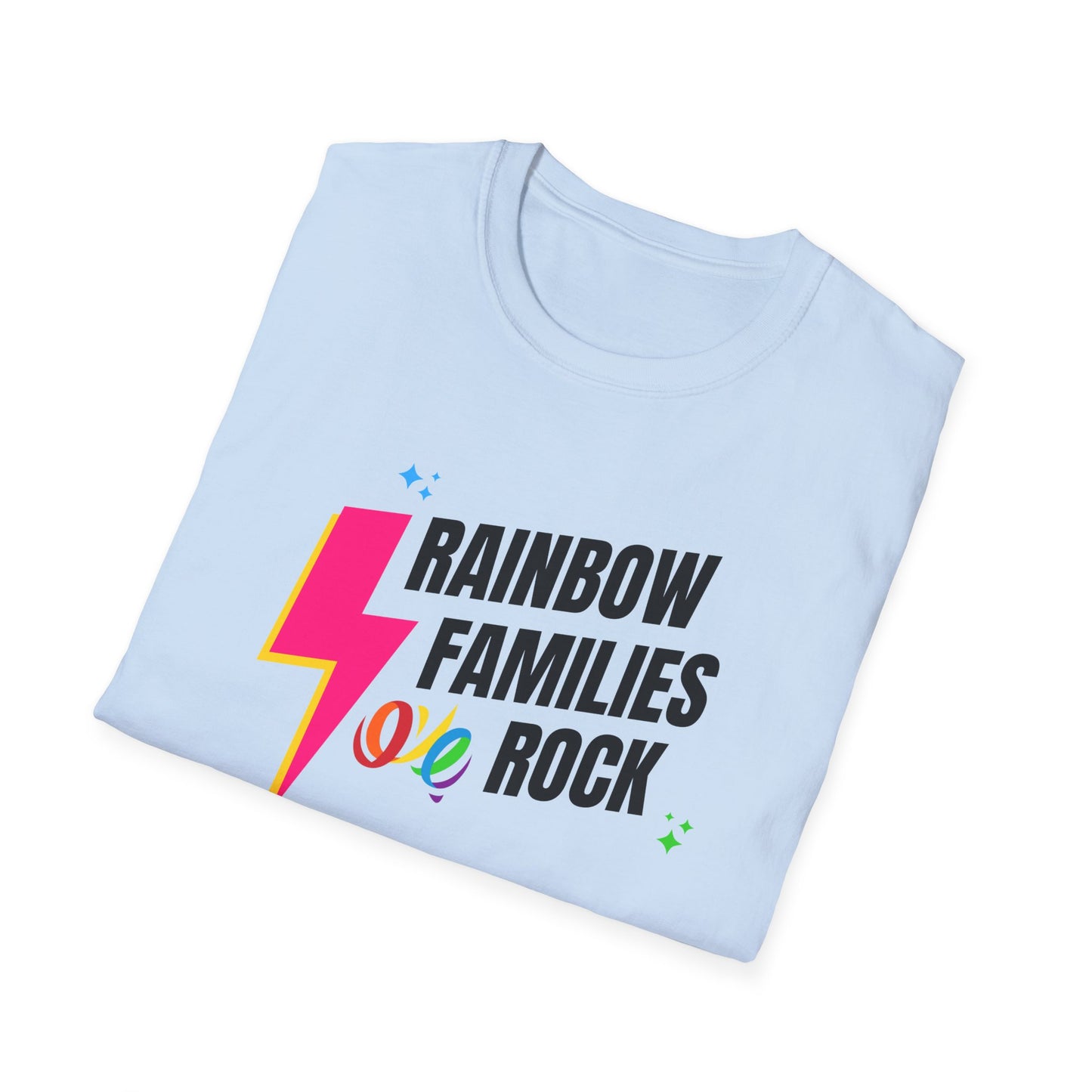 Rainbow Families Rock T-Shirt | Unisex Softstyle Pride Tee | LGBTQ+ Pride Shirt | Family Love Apparel | Inclusive Gift for Celebrations, Rainbow Families Australia