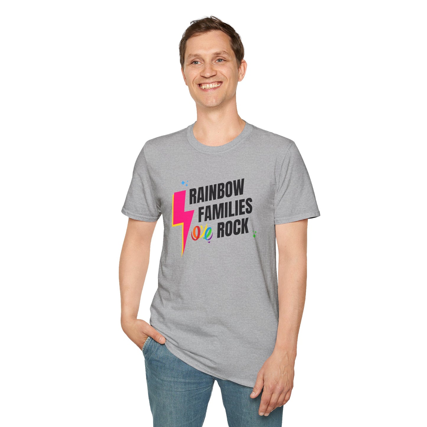 Rainbow Families Rock T-Shirt | Unisex Softstyle Pride Tee | LGBTQ+ Pride Shirt | Family Love Apparel | Inclusive Gift for Celebrations, Rainbow Families Australia