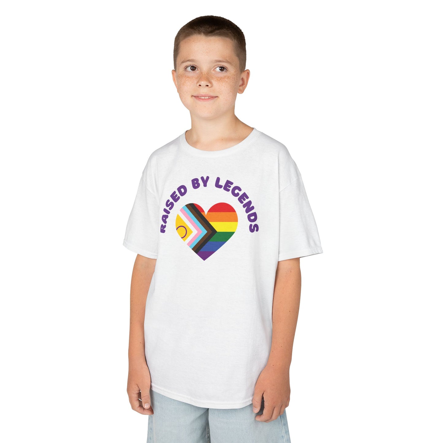 Rainbow Heart Raised By Legends Kids Tee - LGBTQ+ Pride, Family Pride, Rainbow Families Australia T-Shirt for Kids