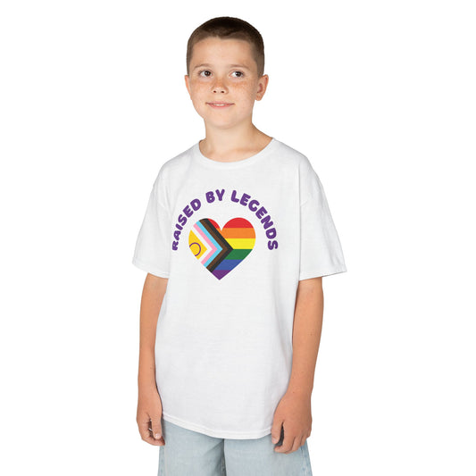 Rainbow Heart Raised By Legends Kids Tee - LGBTQ+ Pride, Family Pride, Rainbow Families Australia T-Shirt for Kids