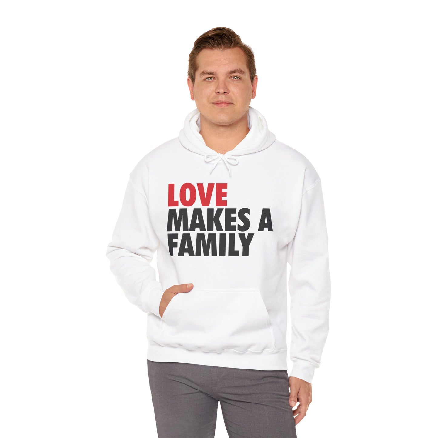 Love Makes a Family Hoodie Adult Unisex, Rainbow Families Hoodie, Unisex Rainbow Family Merch, LGBTQ+ Pride Apparel, Rainbow Families Australia hoodie, red and black logo