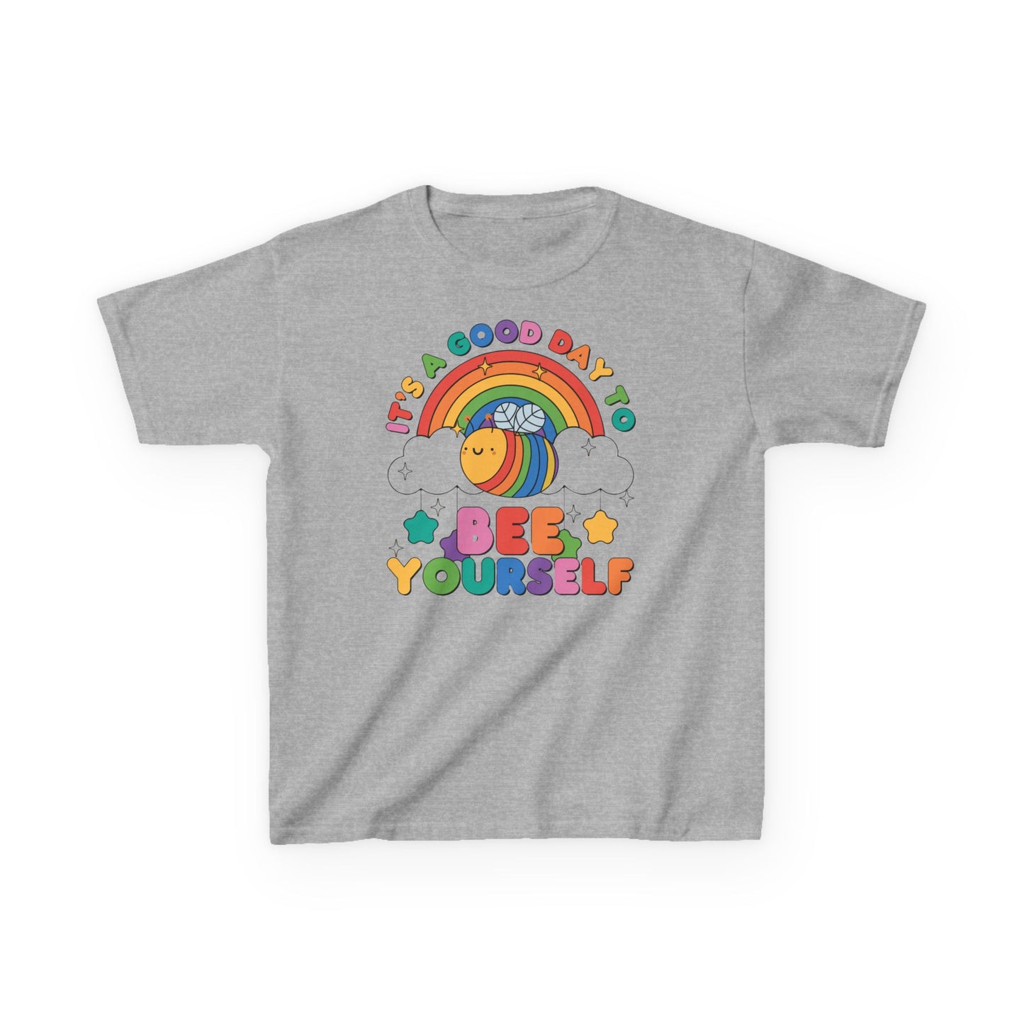 Kids Rainbow Tee, Bee Yourself Tee, Affirnming T-shirt, Be Yourself, Colourful Bee Tee, T-Shirt for Kids, Unisex Gift for Kids Tee, Rainbow Families Australia