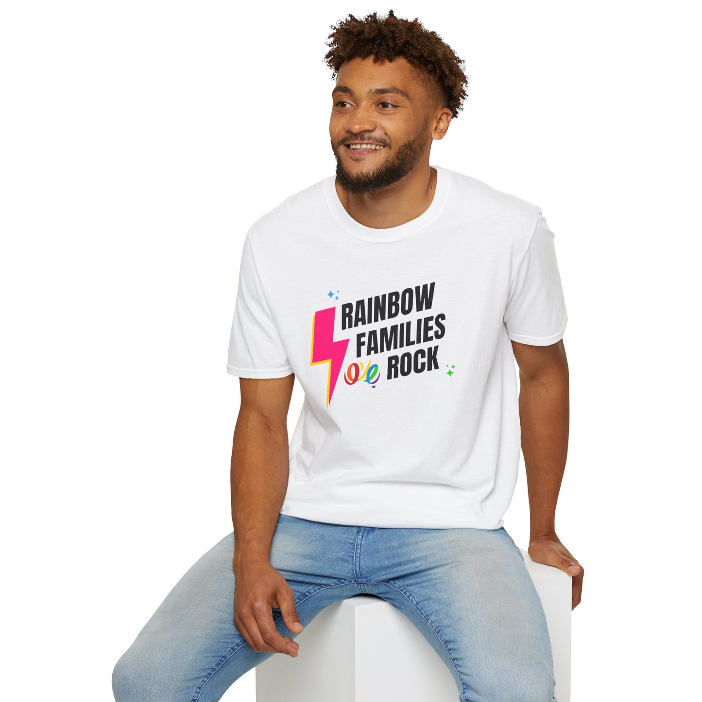 Rainbow Families Rock T-Shirt | Unisex Softstyle Pride Tee | LGBTQ+ Pride Shirt | Family Love Apparel | Inclusive Gift for Celebrations, Rainbow Families Australia