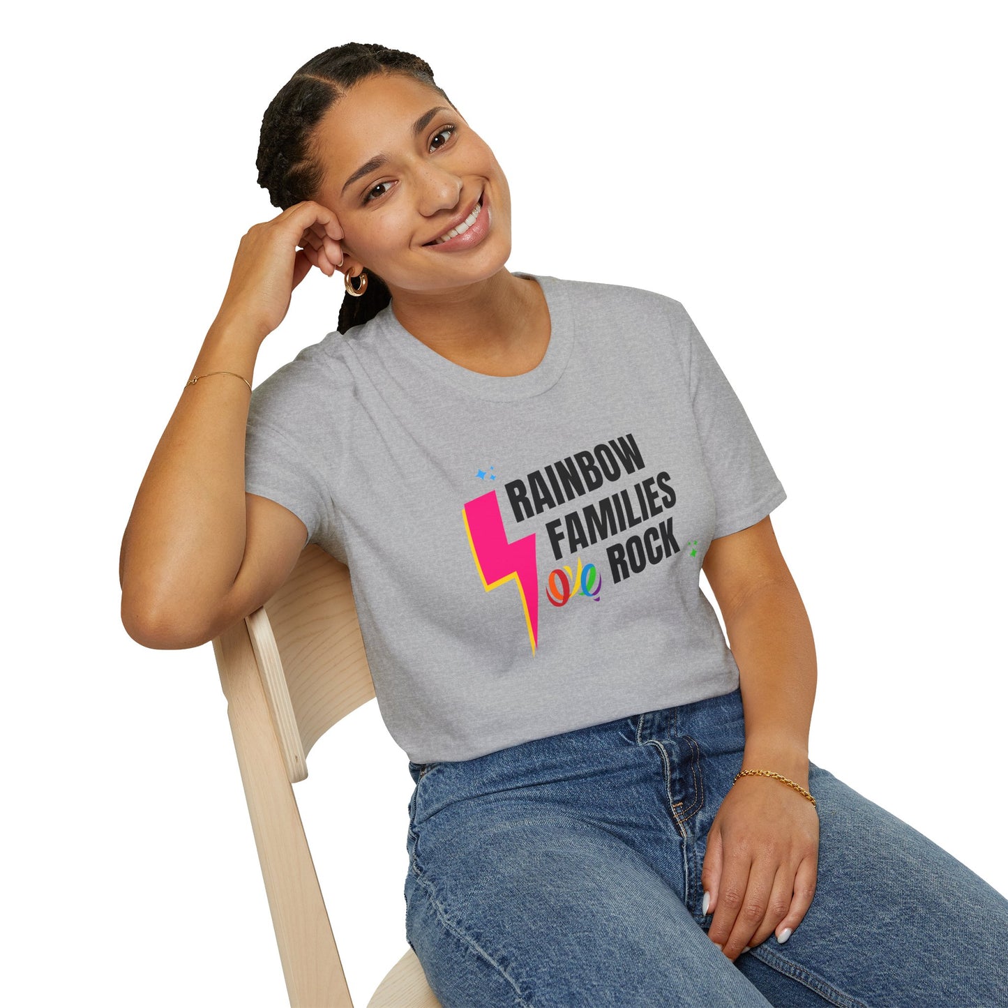 Rainbow Families Rock T-Shirt | Unisex Softstyle Pride Tee | LGBTQ+ Pride Shirt | Family Love Apparel | Inclusive Gift for Celebrations, Rainbow Families Australia