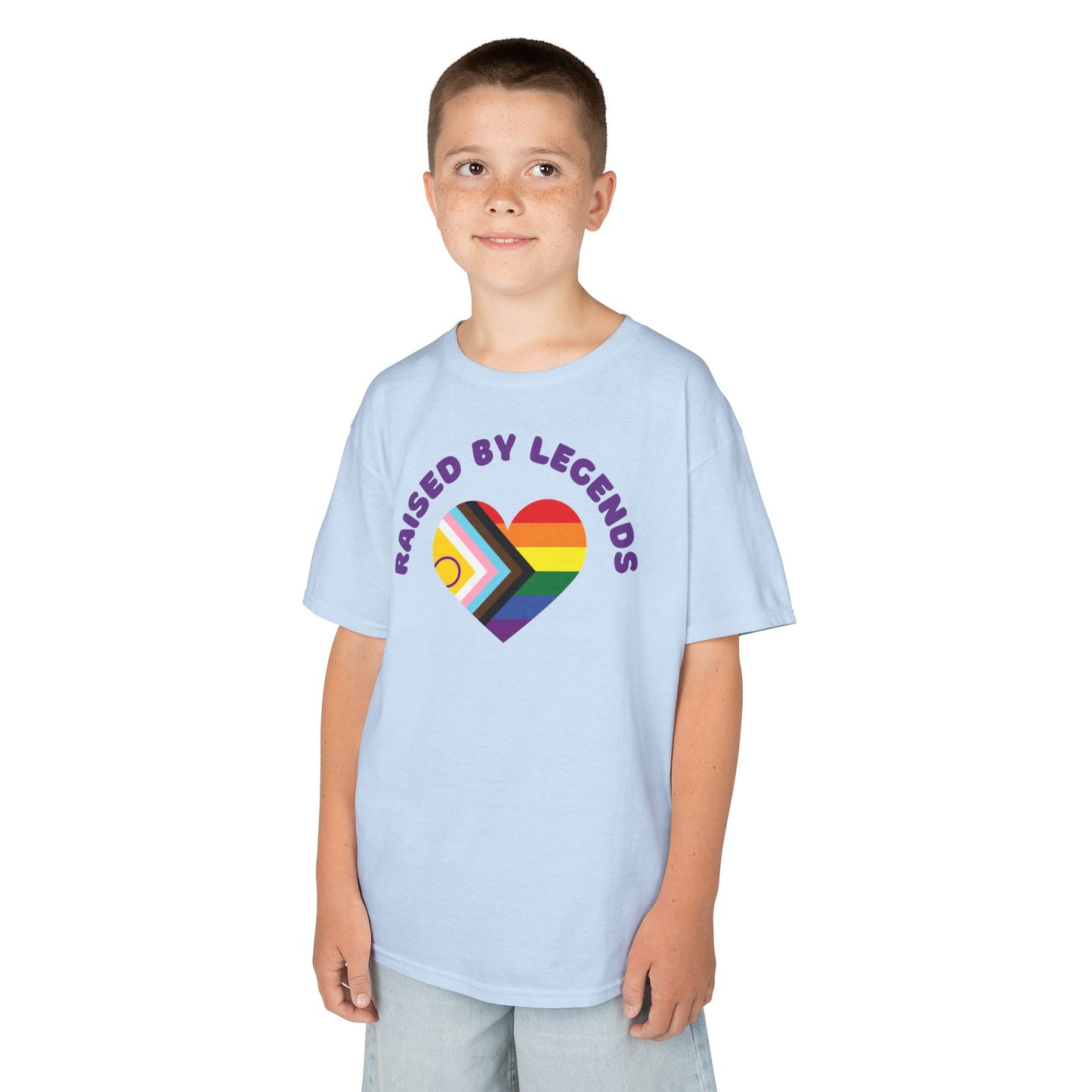 Rainbow Heart Raised By Legends Kids Tee - LGBTQ+ Pride, Family Pride, Rainbow Families Australia T-Shirt for Kids