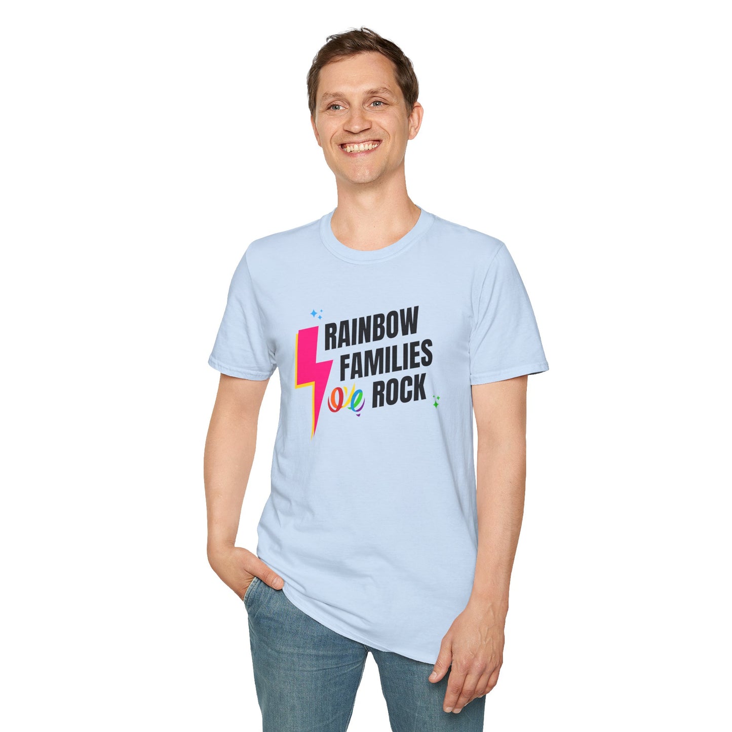 Rainbow Families Rock T-Shirt | Unisex Softstyle Pride Tee | LGBTQ+ Pride Shirt | Family Love Apparel | Inclusive Gift for Celebrations, Rainbow Families Australia