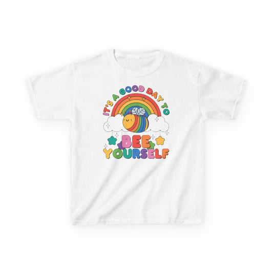 Kids Rainbow Tee, Bee Yourself Tee, Affirnming T-shirt, Be Yourself, Colourful Bee Tee, T-Shirt for Kids, Unisex Gift for Kids Tee, Rainbow Families Australia
