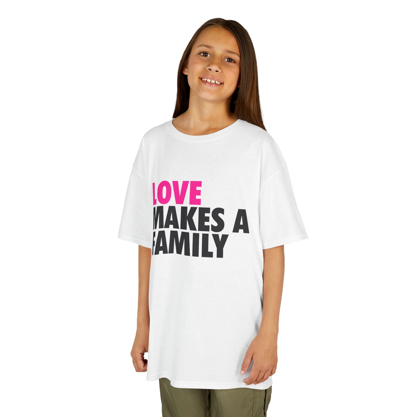 Kids Unisex Love Makes a Family Tee, Youth Cotton T-Shirt, Family Pride Shirt, LGBTQ Merch, Gift for Rainbow Kids, Cute Rainbow Families T-Shirt.