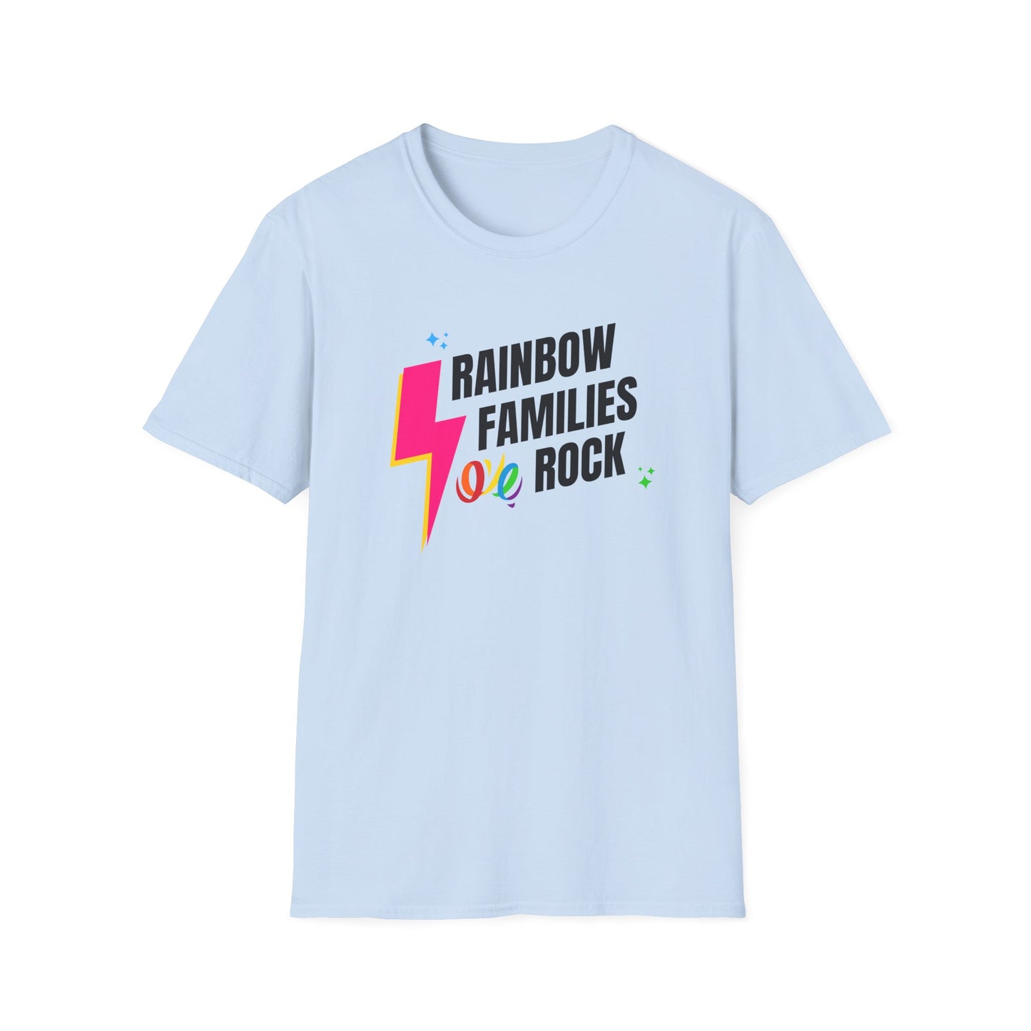 Rainbow Families Rock T-Shirt | Unisex Softstyle Pride Tee | LGBTQ+ Pride Shirt | Family Love Apparel | Inclusive Gift for Celebrations, Rainbow Families Australia