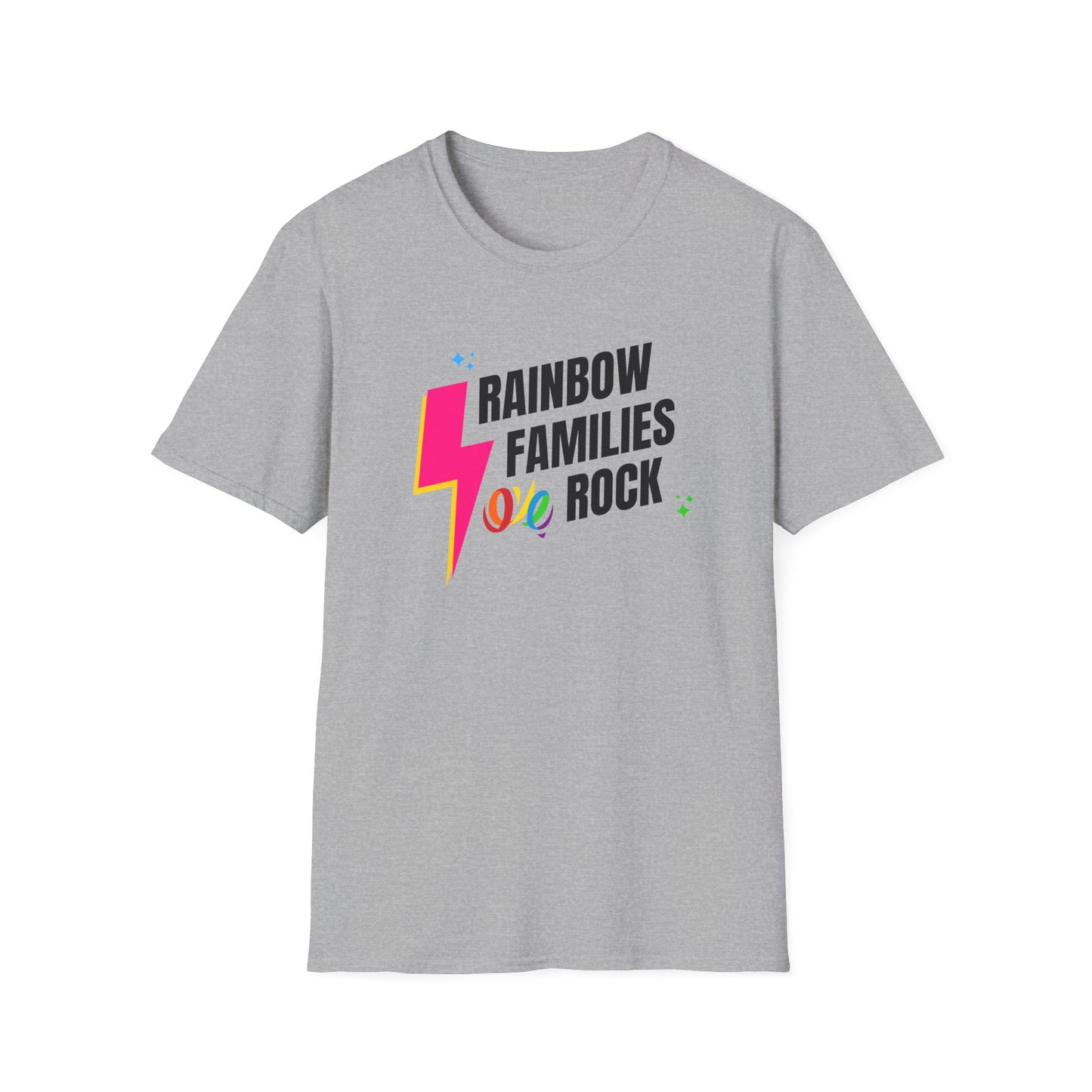 Rainbow Families Rock T-Shirt | Unisex Softstyle Pride Tee | LGBTQ+ Pride Shirt | Family Love Apparel | Inclusive Gift for Celebrations, Rainbow Families Australia