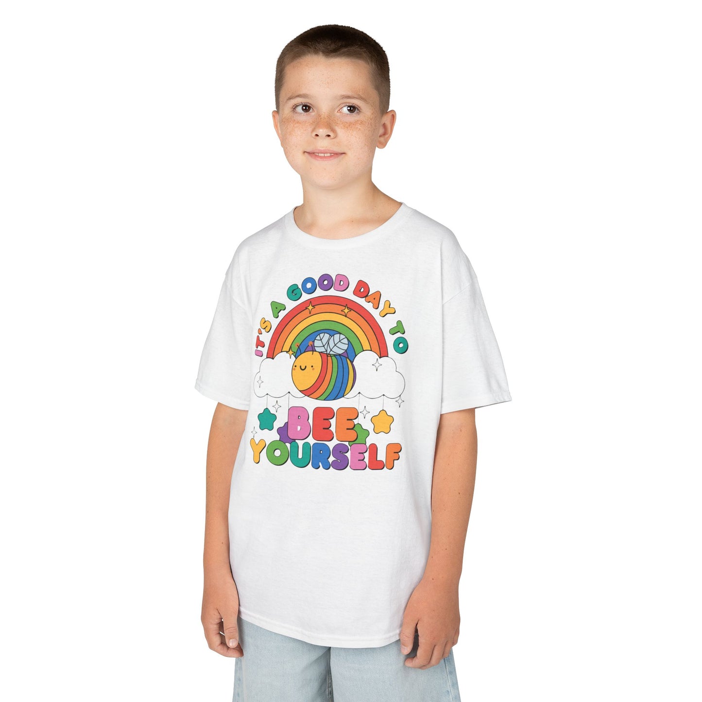 Kids Rainbow Tee, Bee Yourself Tee, Affirnming T-shirt, Be Yourself, Colourful Bee Tee, T-Shirt for Kids, Unisex Gift for Kids Tee, Rainbow Families Australia