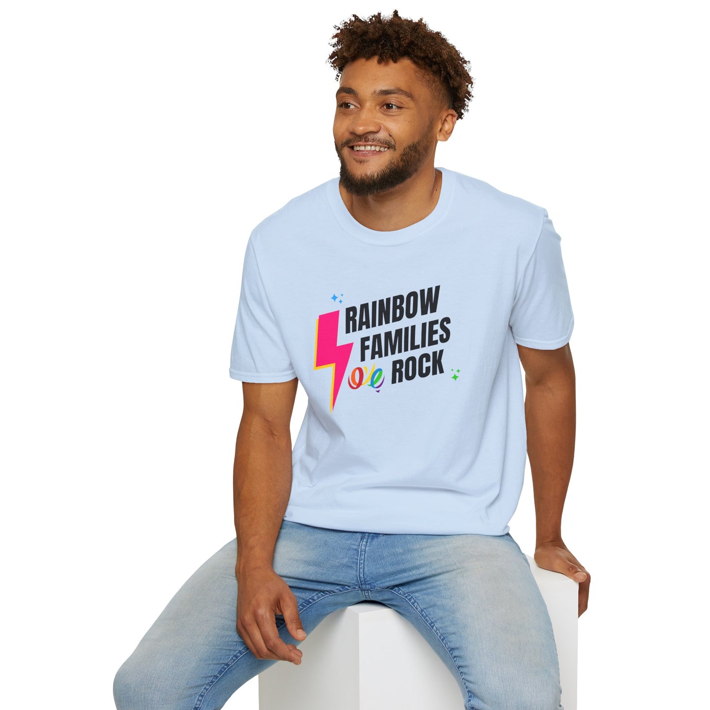 Rainbow Families Rock T-Shirt | Unisex Softstyle Pride Tee | LGBTQ+ Pride Shirt | Family Love Apparel | Inclusive Gift for Celebrations, Rainbow Families Australia
