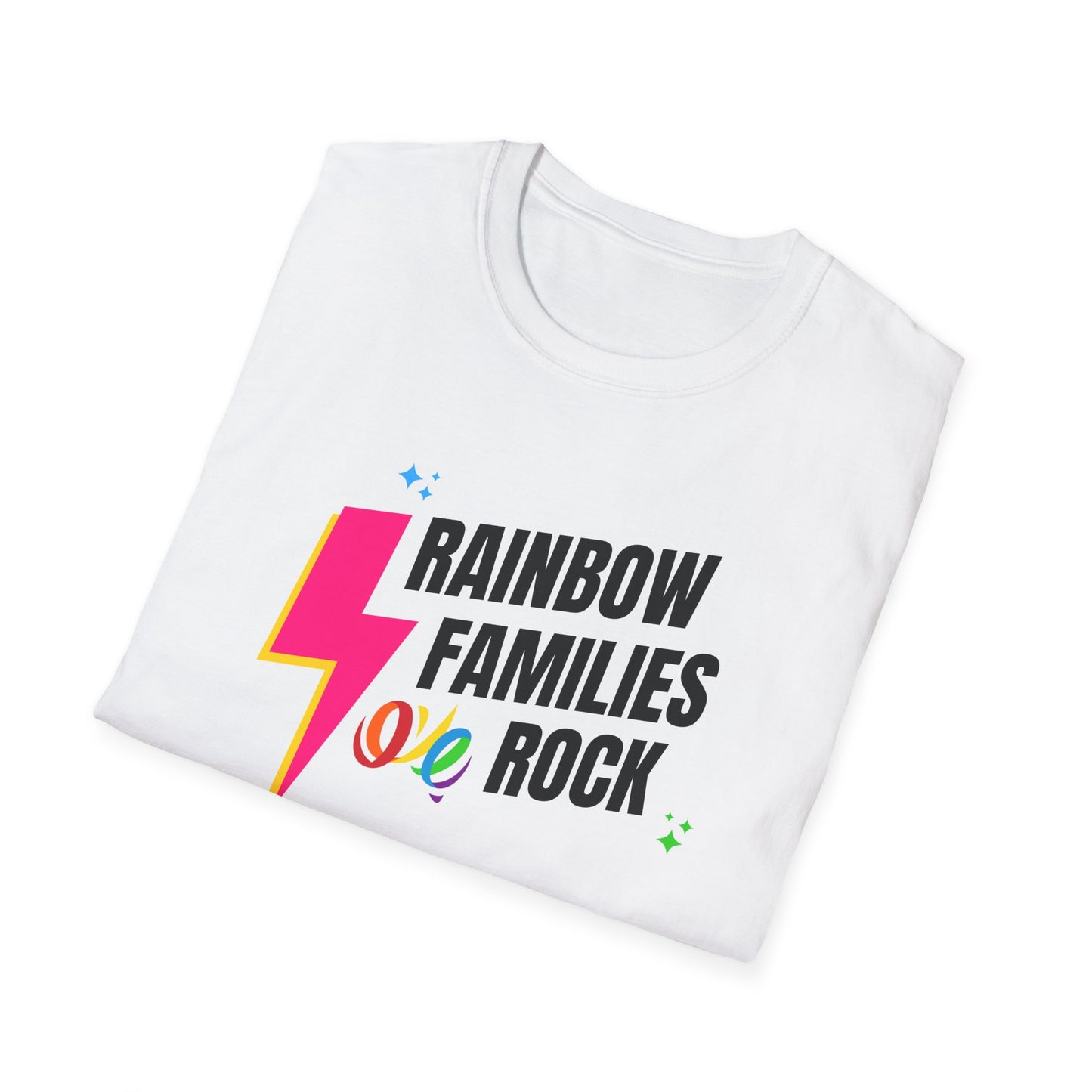 Rainbow Families Rock T-Shirt | Unisex Softstyle Pride Tee | LGBTQ+ Pride Shirt | Family Love Apparel | Inclusive Gift for Celebrations, Rainbow Families Australia