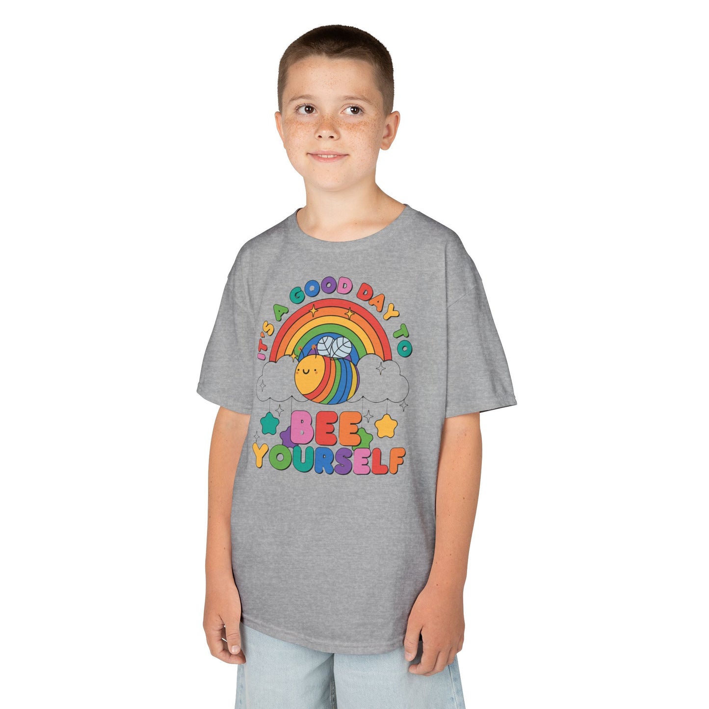 Kids Rainbow Tee, Bee Yourself Tee, Affirnming T-shirt, Be Yourself, Colourful Bee Tee, T-Shirt for Kids, Unisex Gift for Kids Tee, Rainbow Families Australia