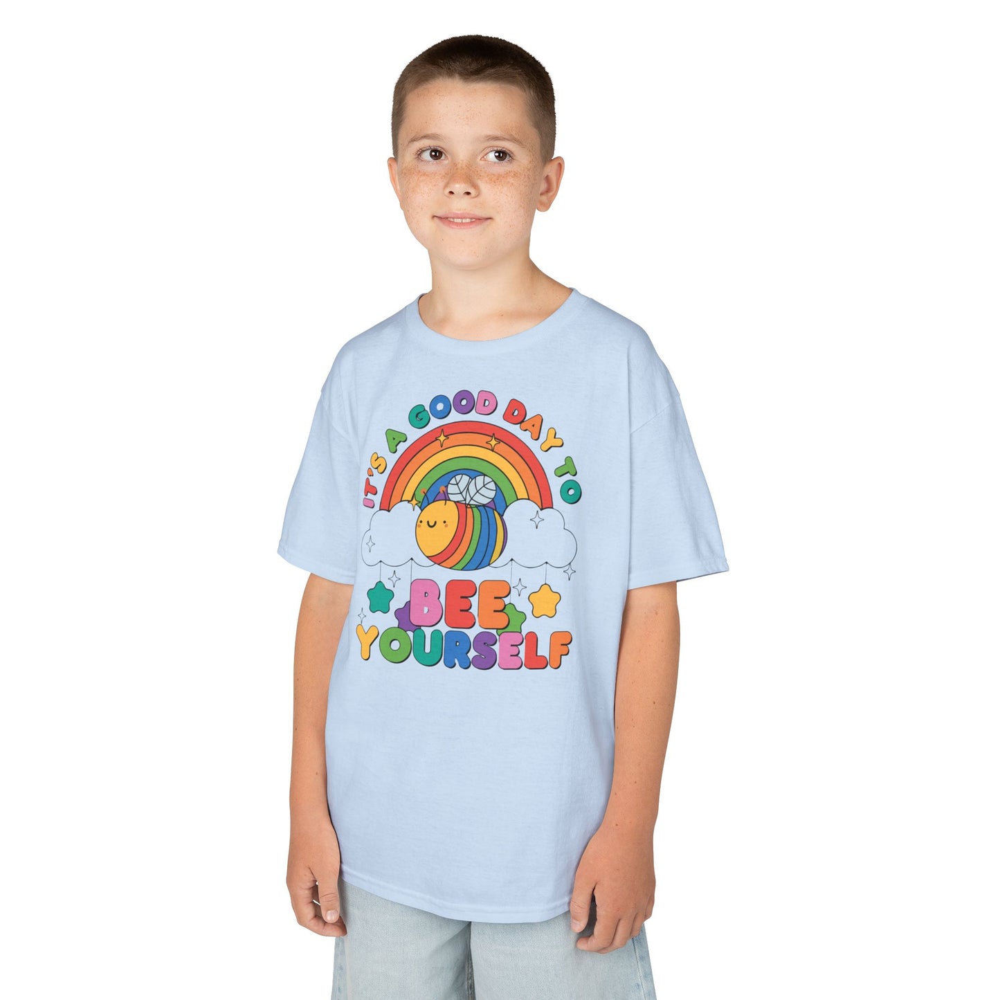 Kids Rainbow Tee, Bee Yourself Tee, Affirnming T-shirt, Be Yourself, Colourful Bee Tee, T-Shirt for Kids, Unisex Gift for Kids Tee, Rainbow Families Australia
